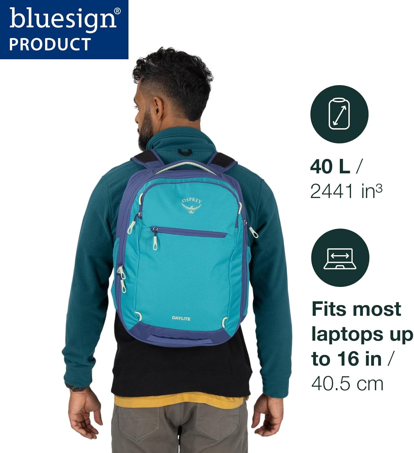 26 Plus 6 Litre Expandable Travel Pack with Laptop Sleeve, Blue
