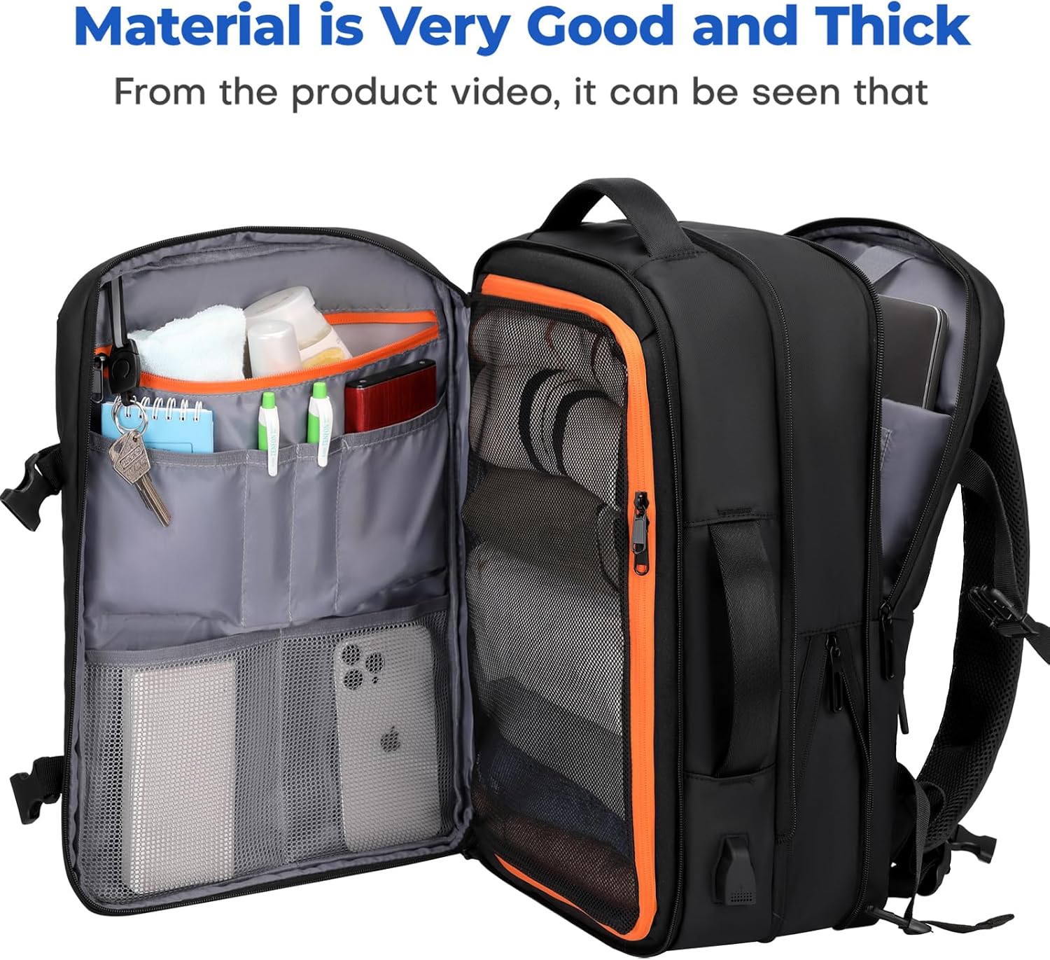 40L Expandable Cabin Travel Backpack in Black