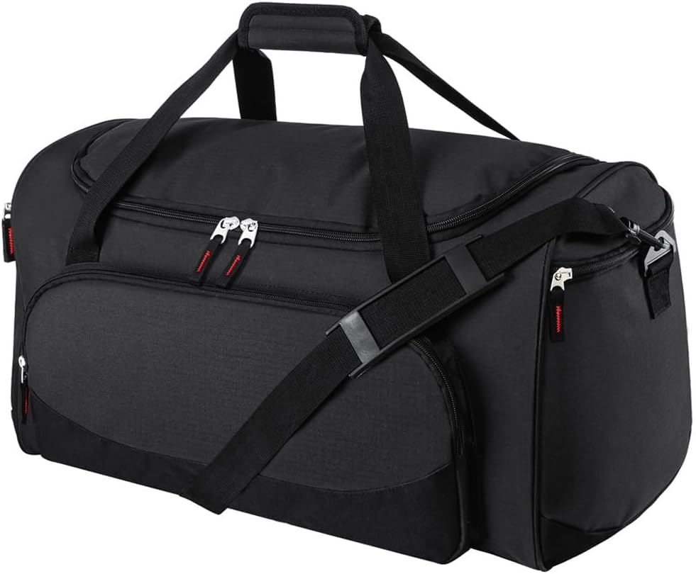 50L Gym and Travel Duffle Bag in Black with Multiple Pockets