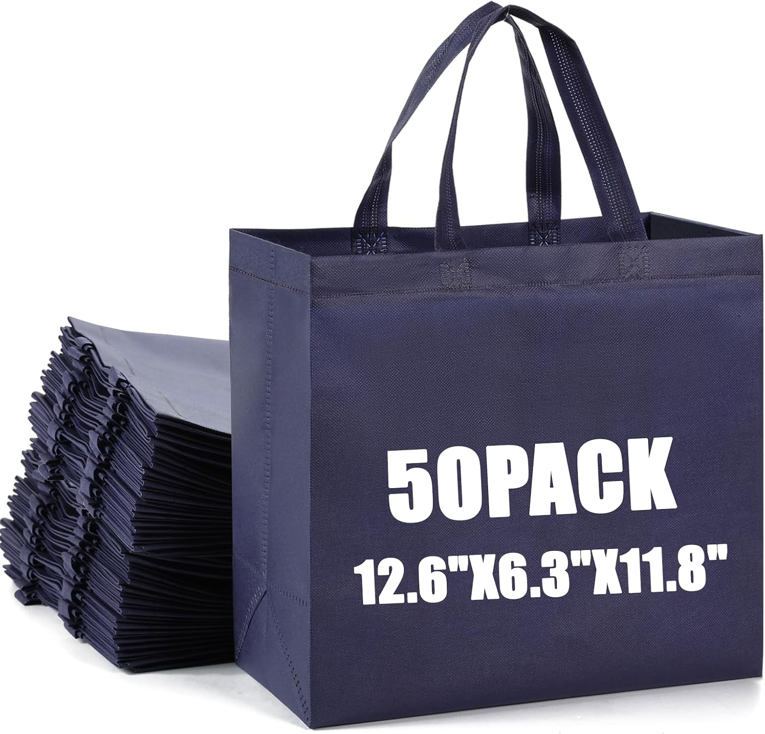 50Pcs Reusable Non Woven Shopping Bags Large Foldable Totes Bag with Handles Grocery Handbag Bulk for Boutiques Fifty Large Foldable Tote Bags - Image 1